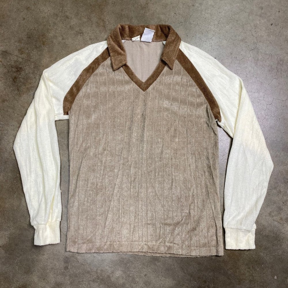 Vintage 70s Kennington California terry cloth panel knit size Medium slim disco